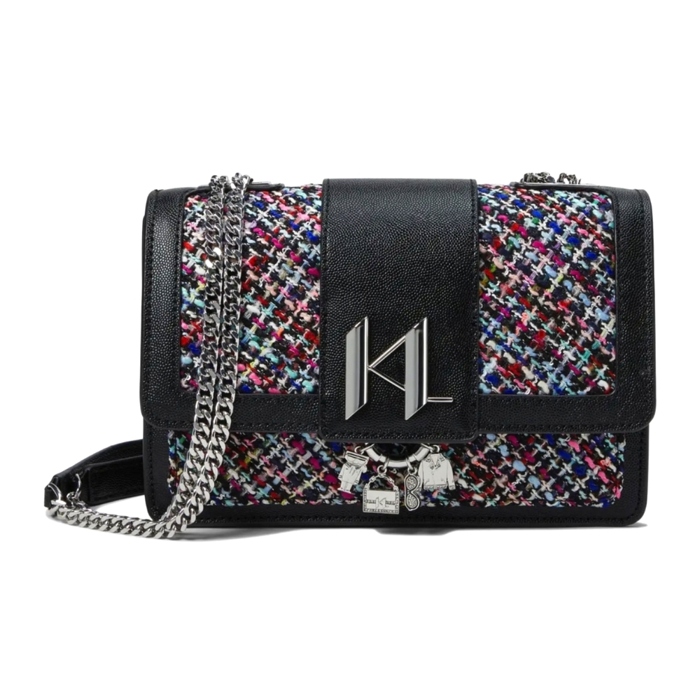 NWT Karl Lagerfeld Paris Corinne Tweed Shoulder Crossbody w/Charms